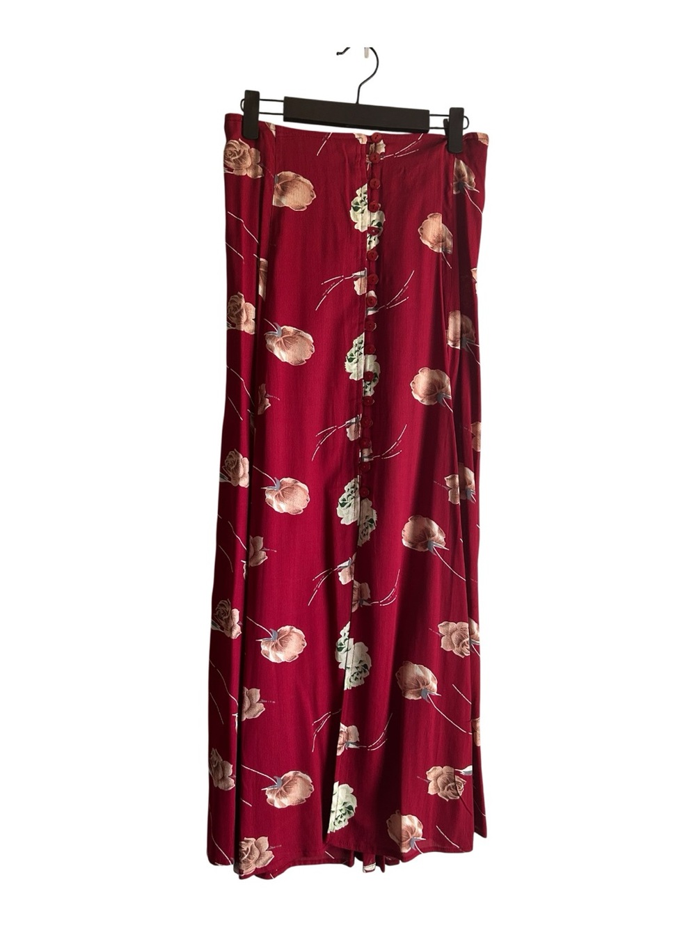 4/$20 Kamma Size L Floral Button-Front Skirt in Burgundy
